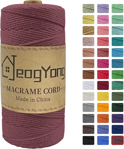 Miniatura 12 de JeogYong Cuerda de macramé de 0.078 pulgadas x 218 yardas, cuerda de algodón natural torcida de 3 hebras, cuerda de algodón de color para colgar Café