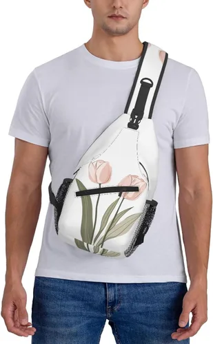 Miniatura 5 de Bolso bandolera para hombres y mujeres, mochila cruzada floral de tulipán pastel, mochila casual de senderismo para viajes, deportes, correr, bolsa