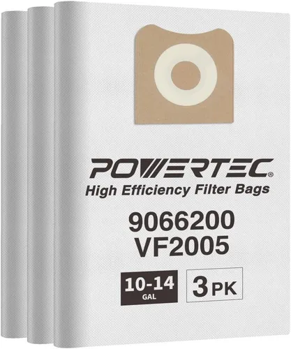 POWERTEC 75024 Bolsas de filtro de alta eficiencia para Shop Vac 9066233/ 9066200 10 - 14 galones tipo F, I / VF2005/CMXZVBE3877, CMXZVBE38768/VHBL