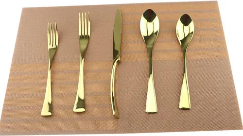 Juego de cubiertos de acero inoxidable 18/10, 20 piezas, pulido de espejo, color dorado, para 4, con cuchillo, tenedores, cuchara de sopa, cuchara