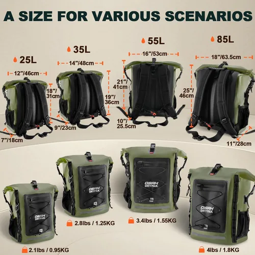 Miniatura 2 de Mochila seca a prueba de agua OSAH DRYPAK 35L/55L/85L – Mochila de senderismo resistente con tapa enrollable para viajes, kayak, canotaje, camping