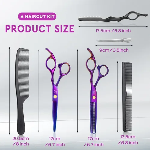 Miniatura 5 de JASON Tijeras profesionales para el cabello – Juego de 10 tijeras de corte de pelo, tijeras para adelgazar el cabello con 30 dientes, tijeras rectas