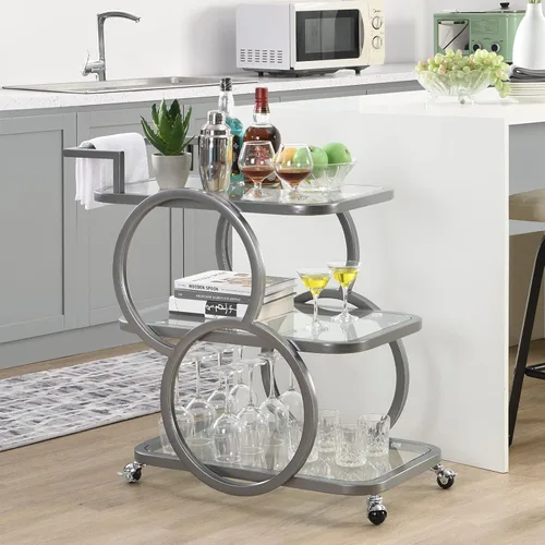 Miniatura 3 de Carritos de Bar para Servir del Hogar, Carritos de Cocina de 3 Niveles con Ruedas, Carritos de Bar Móviles para Cocina, Comedor, Sala de Estar, Gris