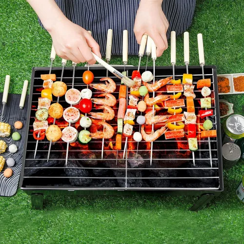 Miniatura 7 de Barbecue Grill, Charcoal Grill Folding Portable Lightweight Barbecue Grill Tools for Outdoor Grilling Cooking Camping Hiking Picnics Tailgating