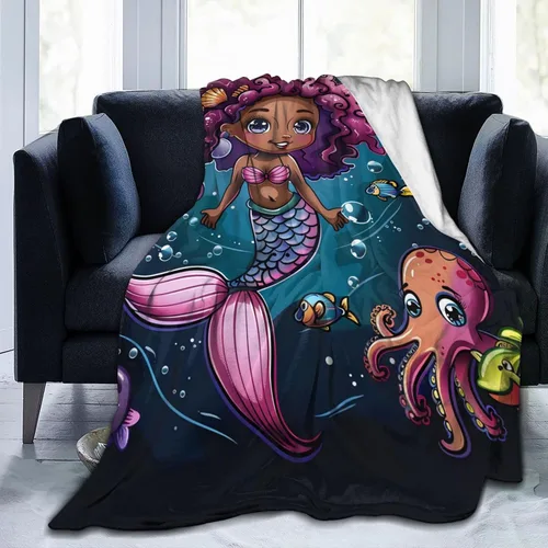 Miniatura 3 de Manta de Sirena de Niña Negra Decoración de Sirena Manta Decorativa Regalos para Niñas Niños Amantes de Sirenas Invierno Sofá Ropa de Cama Súper