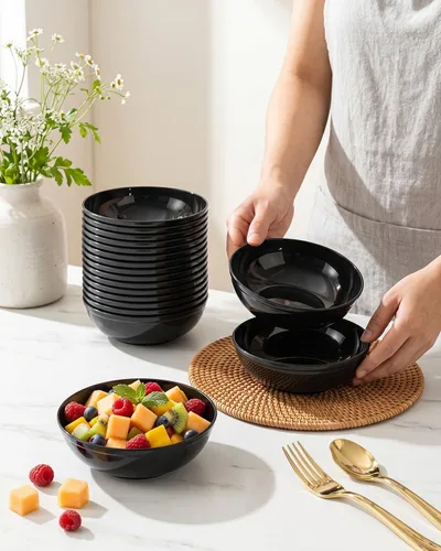 Miniatura 8 de bUCLA Paquete de 50 Cuencos de Plástico Negro - Cuencos Desechables de Plástico Negro de 10oz para Salsa/Servir - Ideales para Fiestas y Año Nuevo