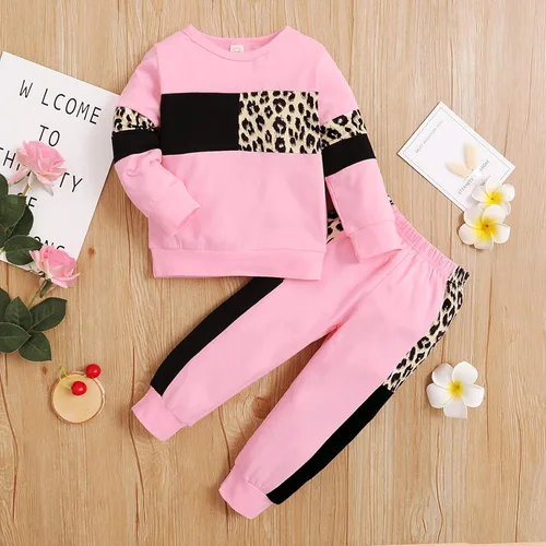 Miniatura 8 de Conjunto de 2 piezas de sudadera para bebé con estampado de leopardo para otoño e invierno