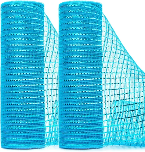 Miniatura 27 de Ribbli 2 rollos de cinta de malla roja, 10 pulgadas x 30 pies (10 yardas) cada rollo, rojo metálico con lámina ancha roja, uso para coronas