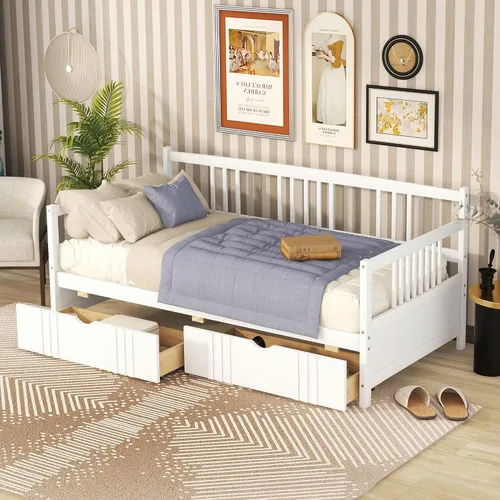 Miniatura 9 de Merax Sofá cama moderno de madera maciza, sofá cama multifuncional,Marco de cama de tamaño individual, espresso