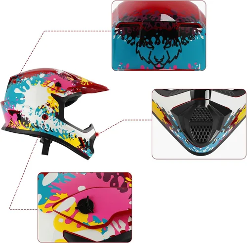 Miniatura 8 de TCMT Casco de motocross para jóvenes, certificado por DOT, casco de motocross ATV de cara completa para niños con gafas, guantes y bolsa para casco