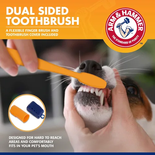 Miniatura 3 de Arm & Hammer para mascotas kit de 3 piezas para control del sarro para perros, contiene pasta, cepillo de dientes y cepillo para el dedo, reduce