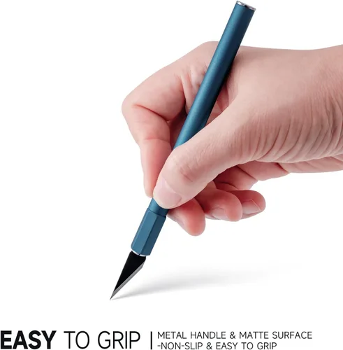 Miniatura 2 de FOSHIO Paquete de 2 cuchillos Exacto, cuchillo de pasatiempo azul con 10 cuchillas Exacto, cuchillo de manualidades con tapa de seguridad, cuchillo