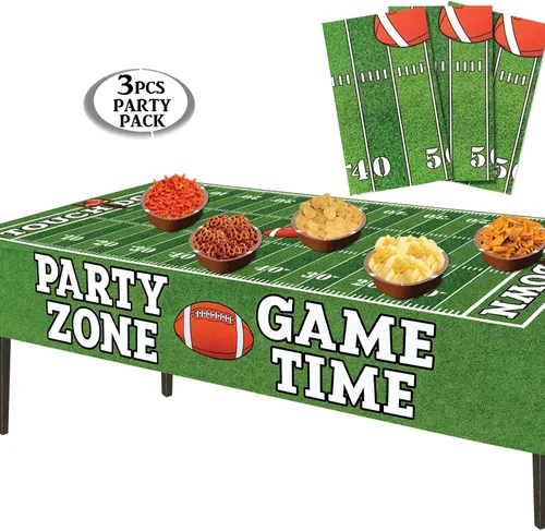 Miniatura 4 de AnapoliZ Mantel de fútbol de plástico Paquete de 3 piezas (54 pulgadas de ancho x 72 pulgadas de largo) Mantel rectangular para mesa de día