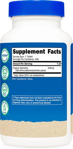 Miniatura 5 de Nutricost Espirulina orgánica de 500 mg, 240 comprimidos, sin gluten, sin OMG