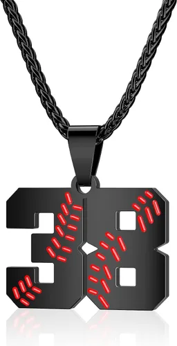 Miniatura 11 de Collar con número de béisbol para niños 00-99, collar con número de camiseta de béisbol de acero inoxidable, colgante personalizado, regalo