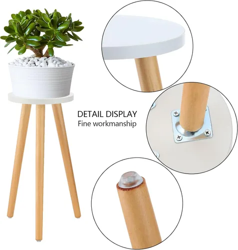 Miniatura 6 de A2 - Soporte alto para plantas de interior, mesa auxiliar redonda de madera con soporte para macetas, decoración moderna del hogar