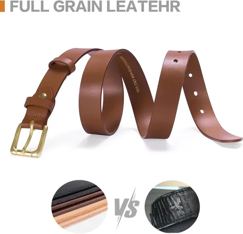 Miniatura 19 de Cinturones para mujer para jeans de 1.1 pulgadas de ancho, cinturones para vestidos de cuero de grano completo con hebilla dorada, caja de regalo