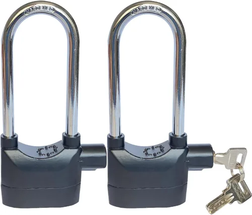 Candado de Alarma de Viga Cruzada Universal 110dba Sistema de Alarma de Seguridad Antirrobo para Puerta, Motocicleta, Candado con 3 Llaves (2 Piezas)