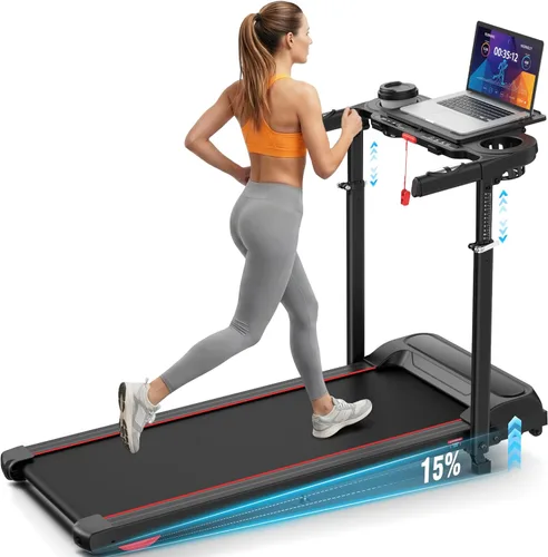 Miniatura 11 de Treadmill with Desk Workstation & Adjustable Height, 450 lbs Weight Capacity, Folding Incline Treadmill with Handle Bar, Portable Ultra-Quiet 3.5HP