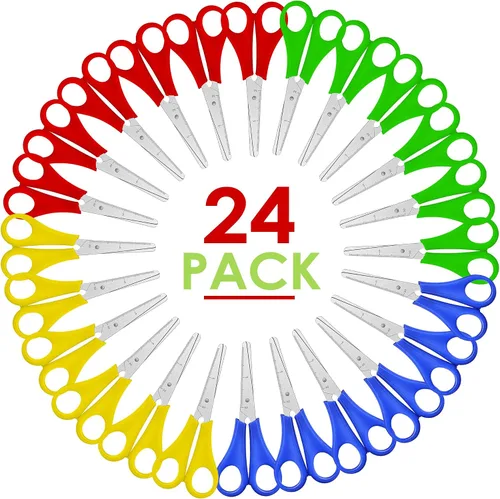 Miniatura 8 de Tijeras infantiles de 5 pulgadas, paquete de 4 tijeras escolares de seguridad para niños, acero inoxidable, colores surtidos, zurdos o diestros