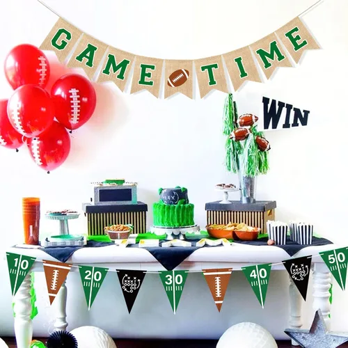 Miniatura 6 de Uniwish Banner de arpillera para fiestas de fútbol, decoración deportiva de fútbol, baby shower, fiesta de cumpleaños, decoración del hogar