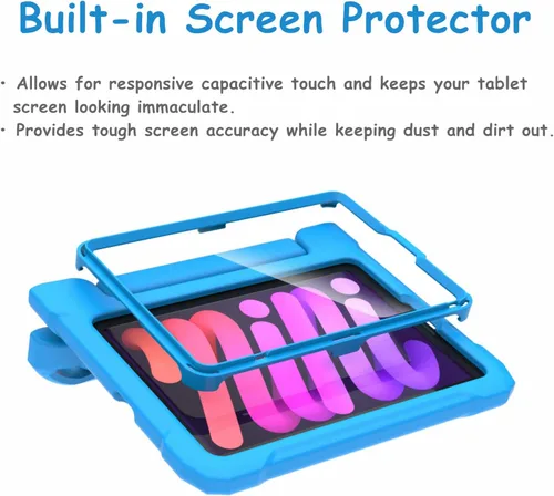 Miniatura 3 de Funda infantil para iPad Mini 7 (A17 Pro) 2024 y 6 (A15) 2021, 8.3 pulgadas de 6ª/7ª generación con protector de pantalla, soporte de mango a prueba