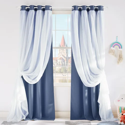 Miniatura 50 de PONY DANCE Cortinas Opacas con Superposición de Gasa, Cortinas de Doble Capa con Aislamiento Térmico Mix & Match para Oscurecer Habitaciones