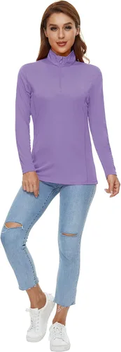 Miniatura 7 de CRYSULLY Camisas de manga larga para mujer, protección solar, cremallera de 14, de verano, de secado rápido