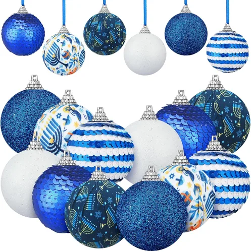 Miniatura 12 de 12 Piezas 1.97 Pulgadas Adorno de Bola de Janucá para Árbol Estrella de David Adorno de Bola de Janucá Adornos de Bola de Janucá Colgante Decoración