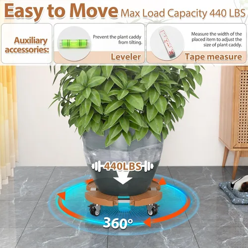 Miniatura 4 de VANCASTLE Organizador para plantas con ruedas bloqueables, capacidad de 450 libras, soporte ajustable de 15 a 22 pulgadas con ruedas base rodante