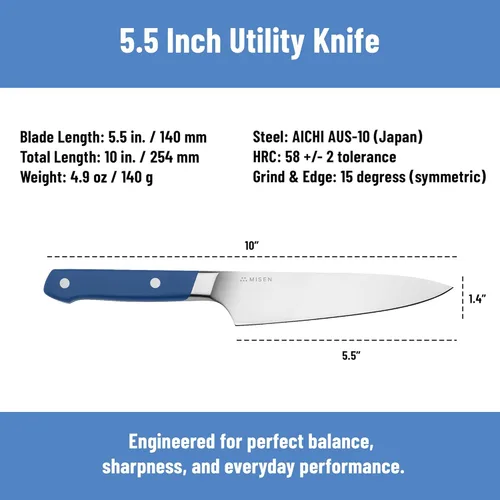 Miniatura 8 de Misen - Cuchillo utilitario de 5.5 pulgadas – Acero inoxidable AUS-10 japonés de alto carbono – Hoja híbrida alemana y japonesa – Cuchillo de cocina