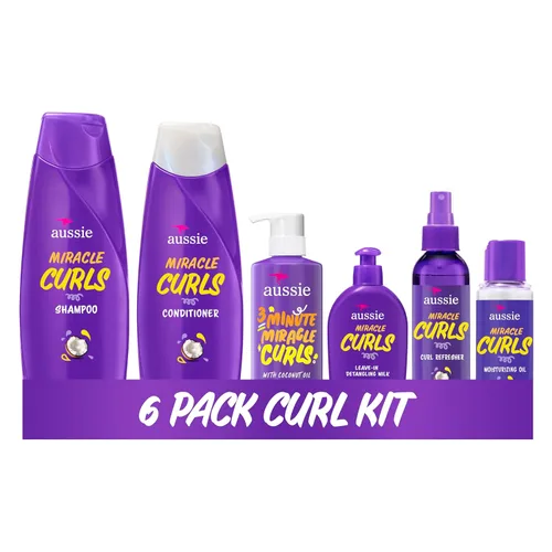 Miracle Curls: champú, acondicionador, acondicionador profundo, gel refrescante, leche desenredante, tratamiento de aceite, juego de 6 piezas