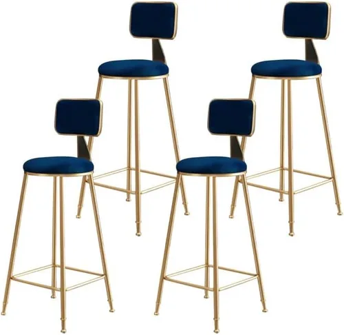 Miniatura 12 de Taburete moderno para mostrador, taburete sin brazos, taburete de hierro con cojín y pedal, 1 taburete corto (18 pulgadas de alto) azul