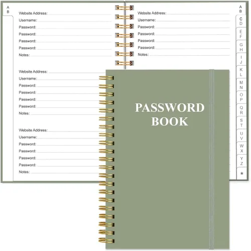 Miniatura 36 de Libro de contraseñas con pestañas alfabéticas, libro de bolsillo pequeño para iniciar sesión en computadora y sitio web, libro de registro