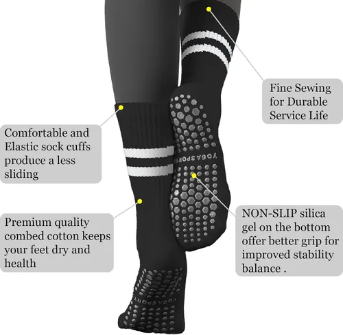 Miniatura 2 de FLYDO Calcetines de Pilates Grippy con empuñaduras para mujer, calcetines largos antideslizantes para yoga Pure Barre, ballet, entrenamiento