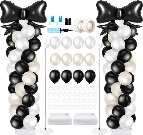 Miniatura 35 de Kasyat Juego de 2 soportes de columna de globos para fiesta de arañas con 2 arañas y 100 globos de látex rojos, azules y negros, soportes de arco