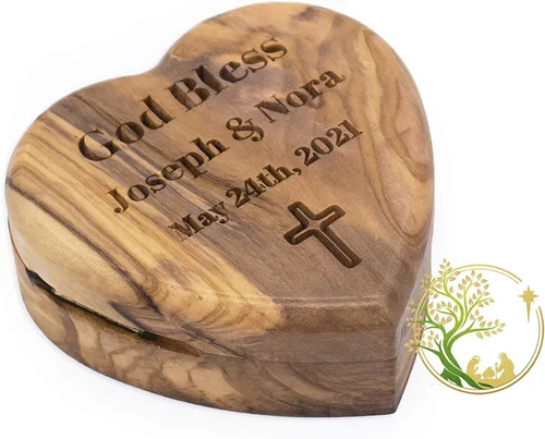 Miniatura 2 de Caja de corazón personalizada Caja de rosario de madera personalizada con cualquier mensaje - Regalo religioso para la comunión de confirmación