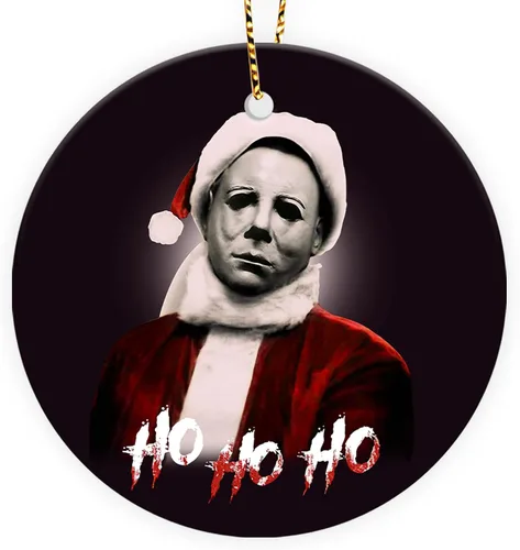 Adornos Colgantes de Navidad Ho-Ho-Ho de 2 Lados Impresos 2025, Regalos de Terror de Navidad para Amantes de las Películas, Adorno de Cerámica