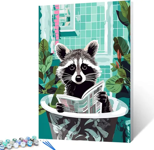 Miniatura 20 de Pintura por números para adultos, baño, animales, bricolaje, pintura al óleo digital, pintura acrílica, cebra, arte de pared, hojas verdes, bañera