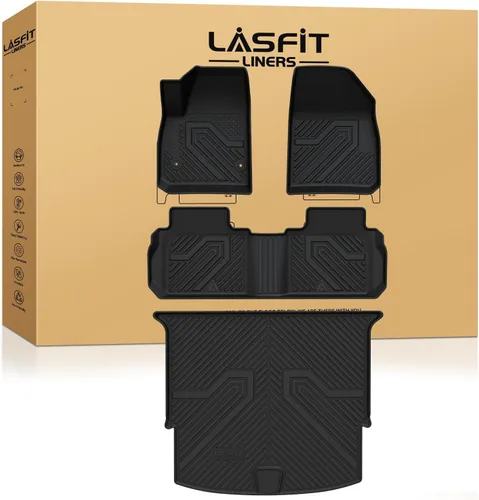 Miniatura 27 de LASFIT Juego completo de tapetes de elastómero termoplástico para todo tipo de clima de ajuste personalizado para automóviles, de 1ª y 2ª fila, 3