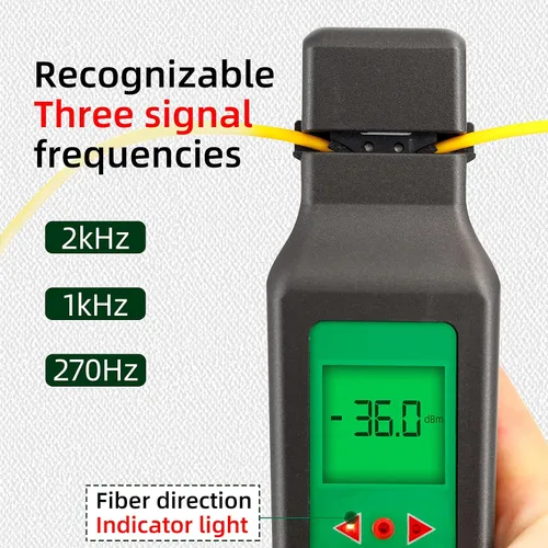 Miniatura 5 de Identificador de fibra óptica VFL LED Luz OFI de fibra viva Cable óptico Identificador Detector Probador 900-1650nm SM y MM OFI Herramientas