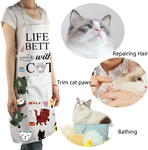 Miniatura 6 de MBMSO Delantal para gatos con bolsillos, delantal de cocina para gatos, divertido delantal de cocina para gatos, regalo para amantes de los gatos