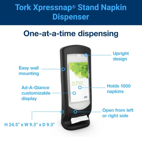 Miniatura 4 de Tork Xpressnap® - Dispensador de servilletas con soporte, color negro, N4, diseño vertical, gama Signature, 24.5" x 9.25" x 9.25", 6332000