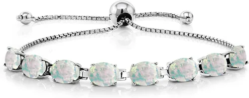 Miniatura 128 de Gem Stone King Pulsera de plata de ley 925 con piedra natal ovalada de 0.276 x 0.197 in para mujer, totalmente ajustable hasta 9 pulgadas
