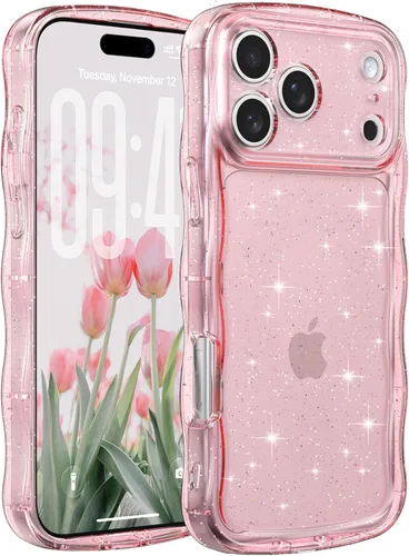 Miniatura 88 de FABSPARK Funda para iPhone 14 Pro Max, bonita funda colorida con láser, retro, exquisita, rizada, borde ondulado, protector estético de TPU suave