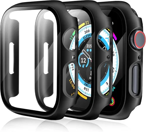 Funda para Apple Watch Series 9, protector de pantalla de 1.614 pulgadas (1.614 in), serie 8 y 7, carcasa rígida de policarbonato duro de Negro