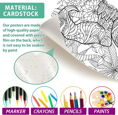 Miniatura 3 de Póster gigante de mandala para colorear para niños y adultos, hojas de perezoso para colorear de 39.37 x 51.96 pulgadas, póster de mandala