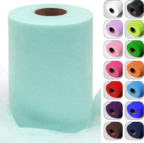 Miniatura 48 de Rollos de tela de tul verde ácido de 6 pulgadas por 100 yardas (300 pies) Cinta de tul para tutú, falda, envoltorio de regalo, decoración de boda
