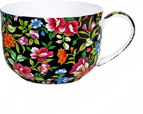 Tazones de sopa de 25 onzas con asas, taza de sopa de porcelana y hueso con asas, taza de sopa de flora grande para café, cereales, avena con leche