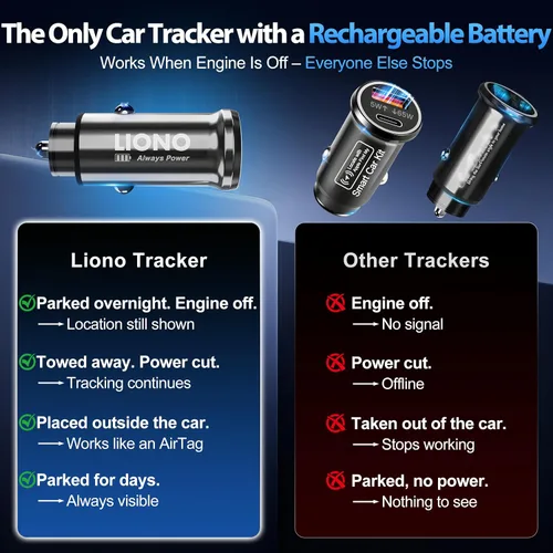 Miniatura 3 de LIONO Rastreador y cargador GPS para automóvil con batería recargable incorporada, rastreador GPS para vehículos, rastreador oculto para automóvil